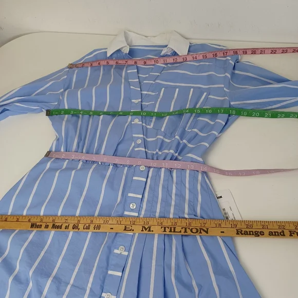 Veronica Beard Poppe Striped Dress Size 8 Preppy Cotton Blend Long Sleeve Collar - Picture 12 of 16